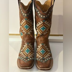 Roper Brown and Teal Western Heeled Boots